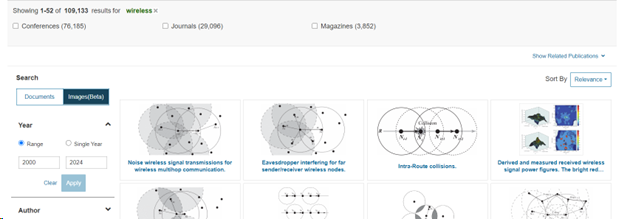 IEEE Xplore search results page showing image results for the word 'wireless'